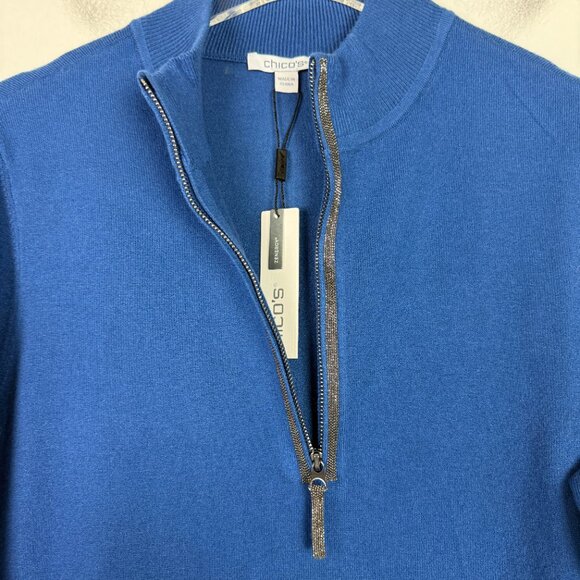 NWT Chico's Zenergy Luxe Ballchain Cashmere Blend Half Zip Sweater Blue Medium M - Picture 5 of 12